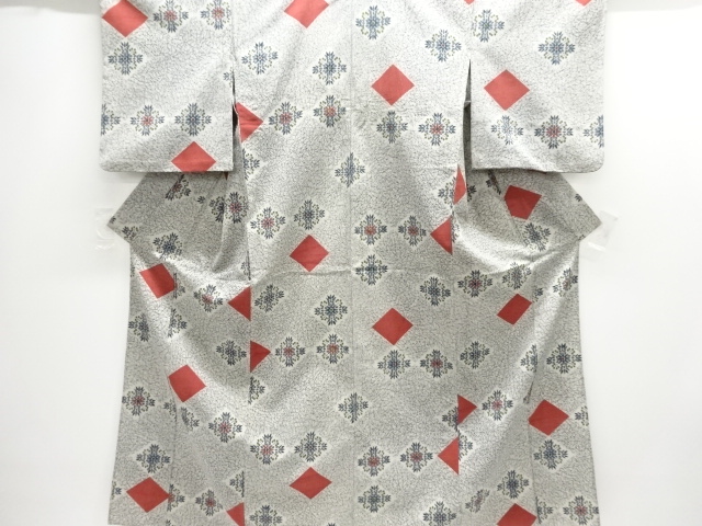 JAPANESE KIMONO / ANTIQUE TAISHO ROMANTIC HANABISHI PATTERN WOVEN HITO